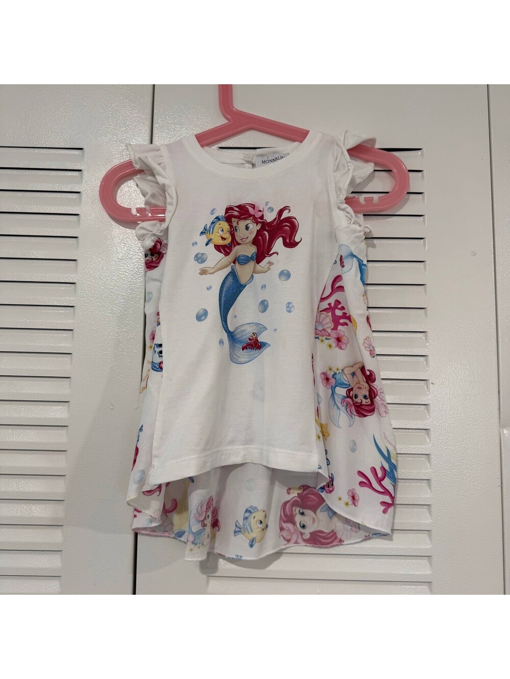 Monnalisa Girls Size 1 Disney Ariel Little Mermaid Dress Ruffle Glitter Print